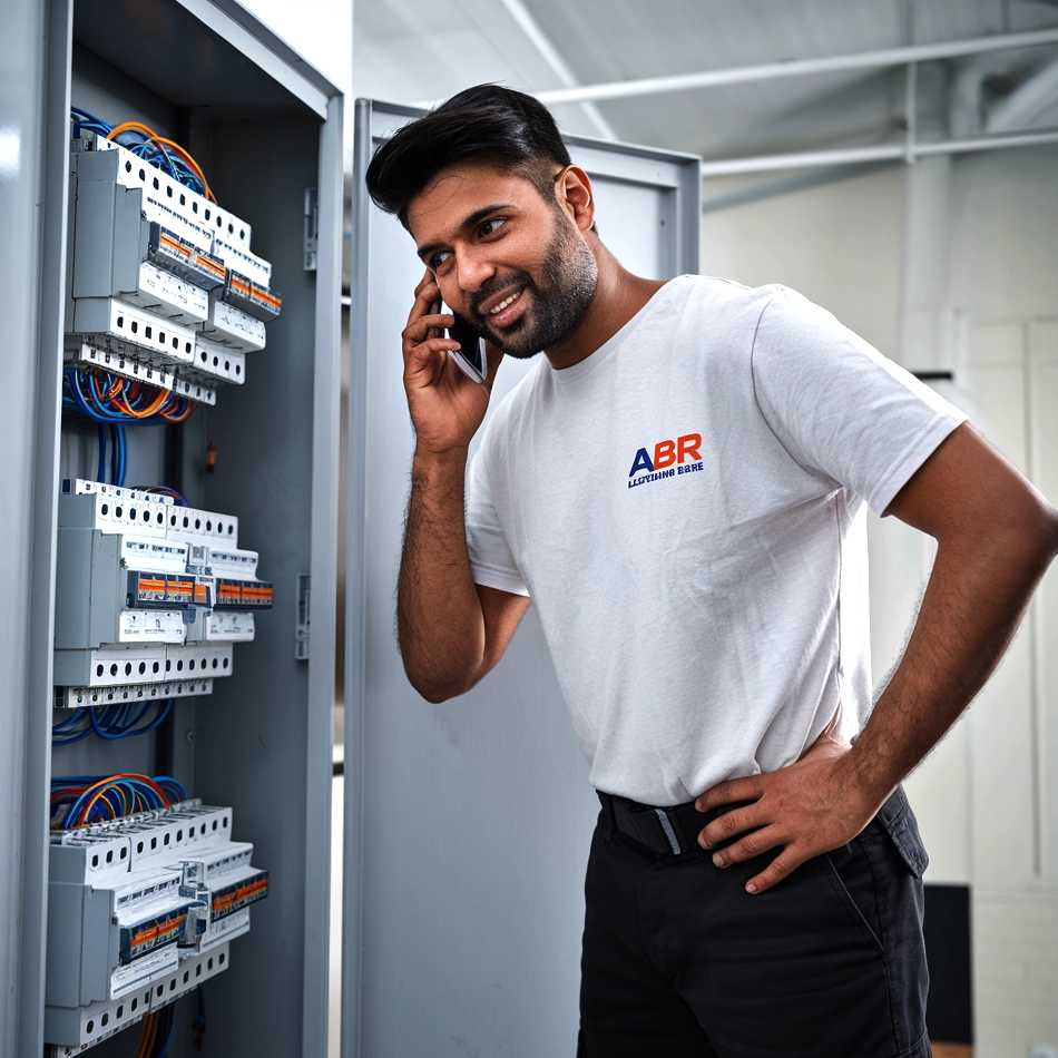 http://ABR%20electrician%20talking%20to%20a%20customer%20by%20phone%20for%20electrical%20service%20inquiries